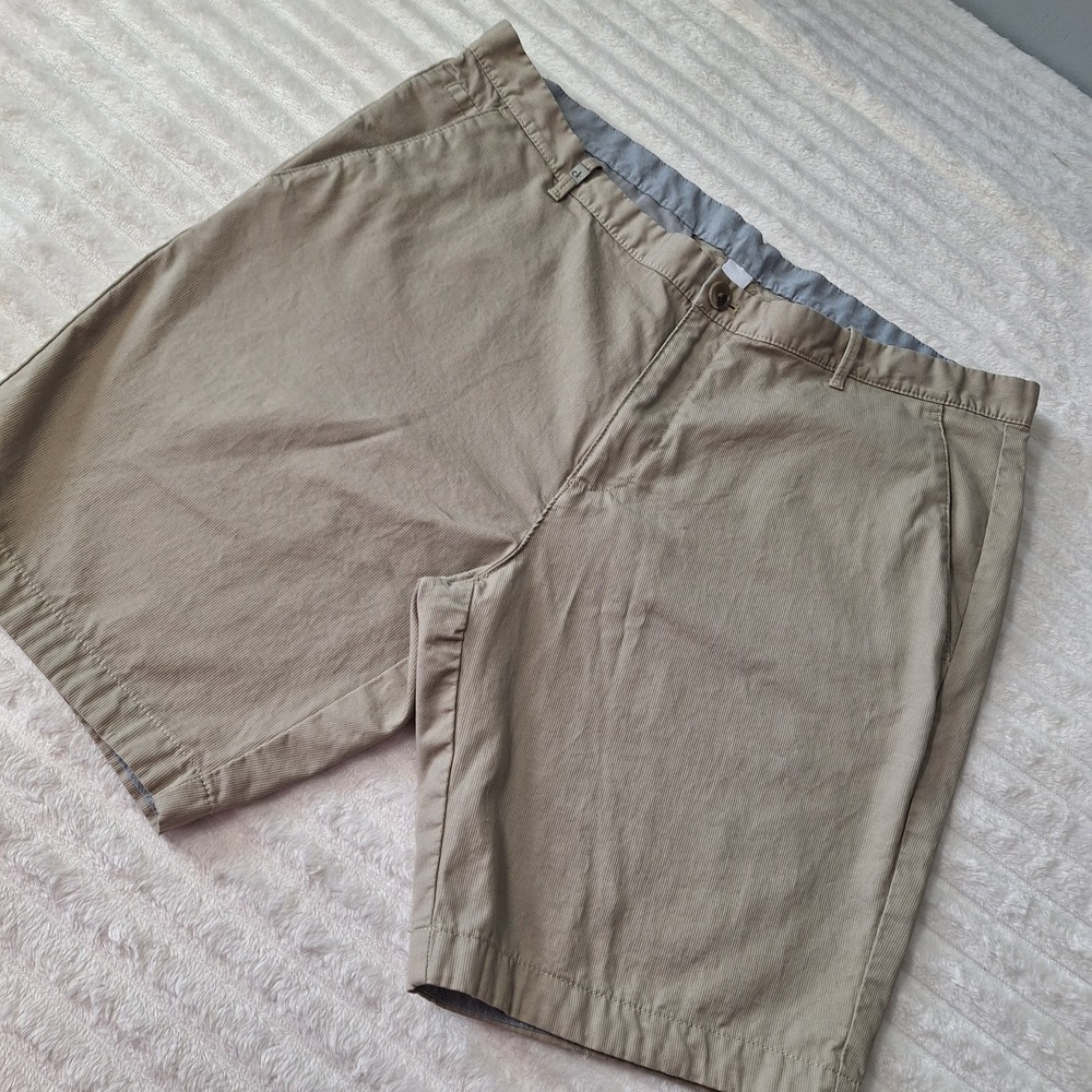 Calvin Klein Cotton Ribbed Chino Shorts Mens 36 Beige 8" Inseam Golf Preppy...